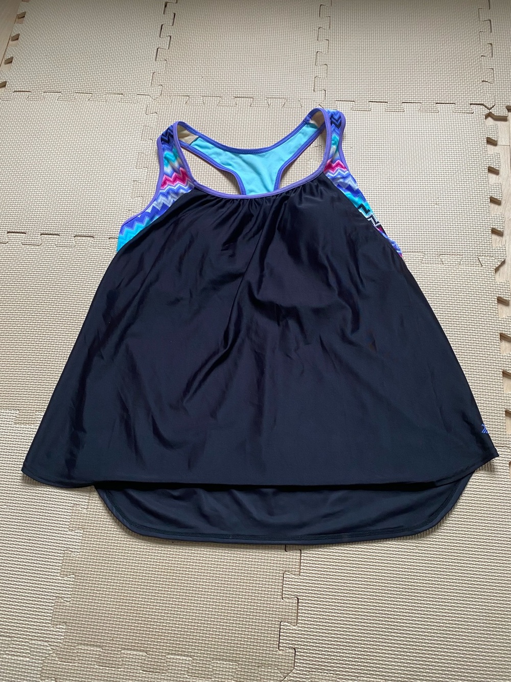 ZeroXposur Black and Printed Plus Size Tankini Top Size 18W
